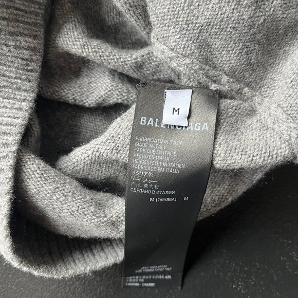 NWT Balenciaga Crewneck Pullover Sweater Heather Grey Cashmere Knit  Mini Logo - Picture 6 of 6